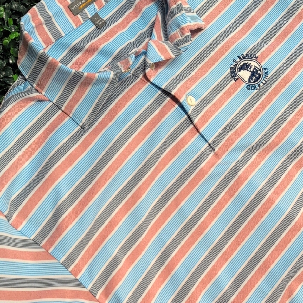 Peter Millar Blue and Pink Striped Polo Shirt - Picture 4 of 4